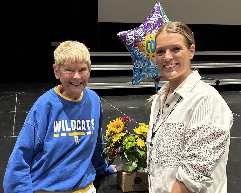Davenport Norths Betty Christian is the 2023 Adviser of the Year. Walsworth Yearbook Rep Kaitlin Haynes surprised Christina with the announcement at a faculty meeting.
