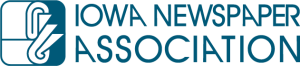 Iowa Newspaper Association logo, blue print on white background